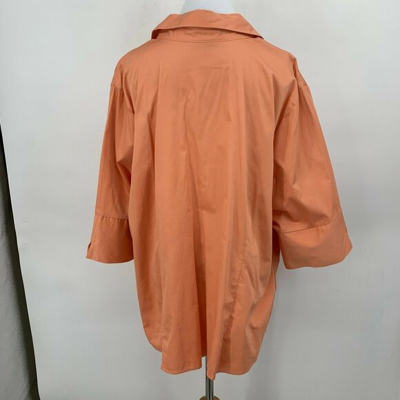 Lane Bryant Button Up Shirt Plus Size 26/28 Peach Mid Sleeves Cotton Stretch - Picture 5 of 11
